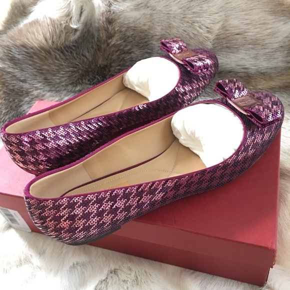 SALVATORE FERRAGAMO Varina Purple Sequin Flats 9 C - Picture 6 of 7